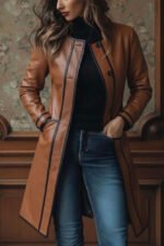 Women’s Long Genuine Leather Trench Coat