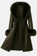 Women's Black Leather Fur Coat