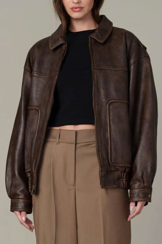 Women's Distressed Vintage Real Brown Leather Jacket