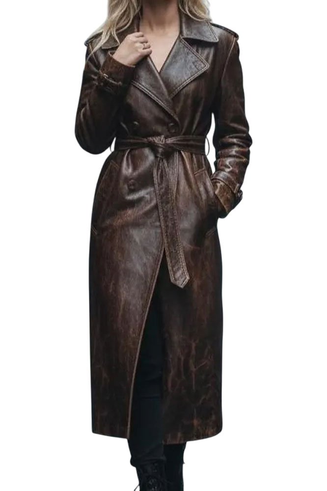 Women's Handmade Vintage Leather Trench Coat