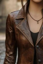 Women’s Vintage Distressed Brown Leather Coat