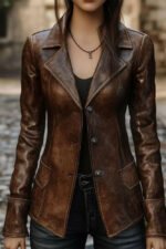 Women’s Vintage Distressed Brown Leather Coat