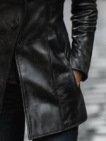 Women's Black Fitted Leather Blazer Coat