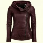 Women's Maroon Biker Leather Jacket