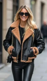 Women’s Black Shearling Lambskin Leather Jacket